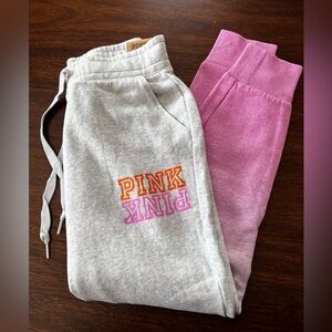 PINK Victoria's Secret Two-Tone Logo Joggers - Gray & Pink